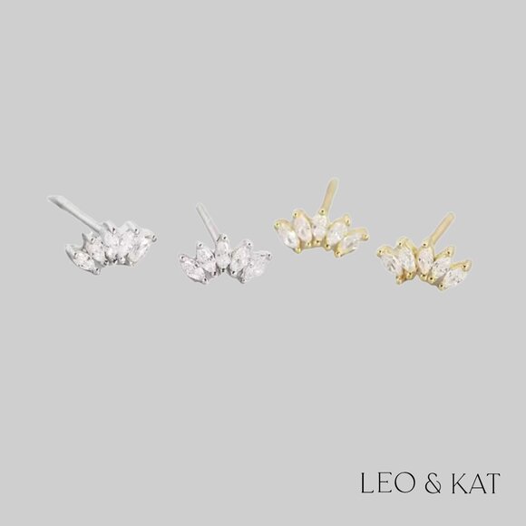 Marquise Zircon Crown Stud Earrings. 925 Sterling Silver. #1035 - Picture 4 of 7